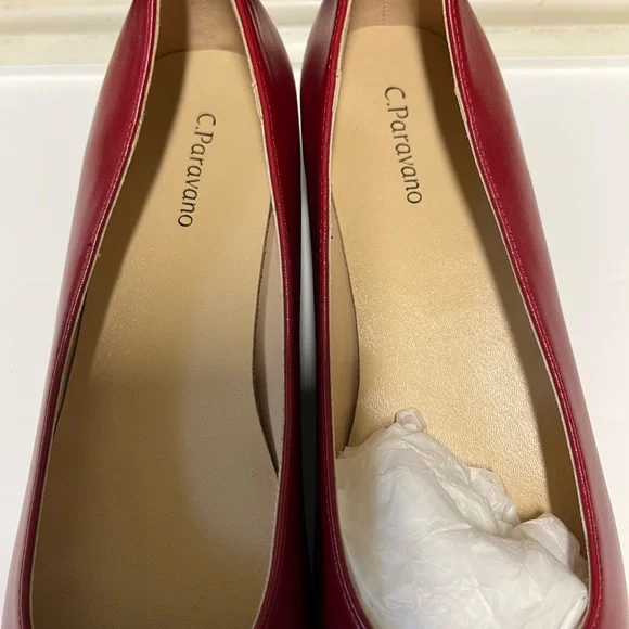 C. Paravano Red Leather Flats with Gold Detail - Picture 5 of 8
